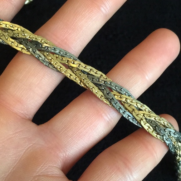 Crown Logo USA Gunmetal Silver and Gold Toned Thick Chain Necklace - Picture 2 of 13